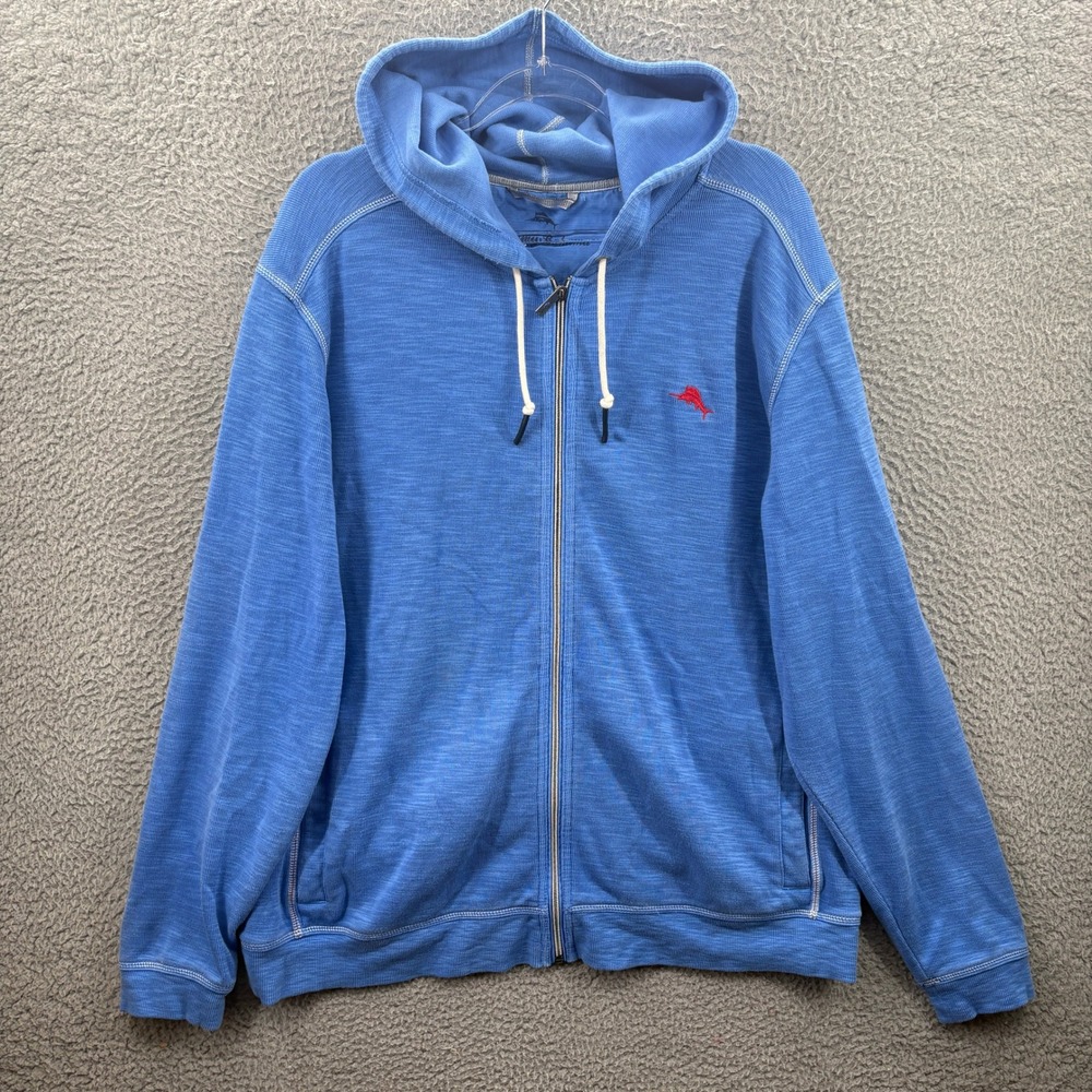 Tommy‎ Bahama Hoodie Mens 2XL Blue Tobago Bay Full Zip Hooded Knit Sweatshirt